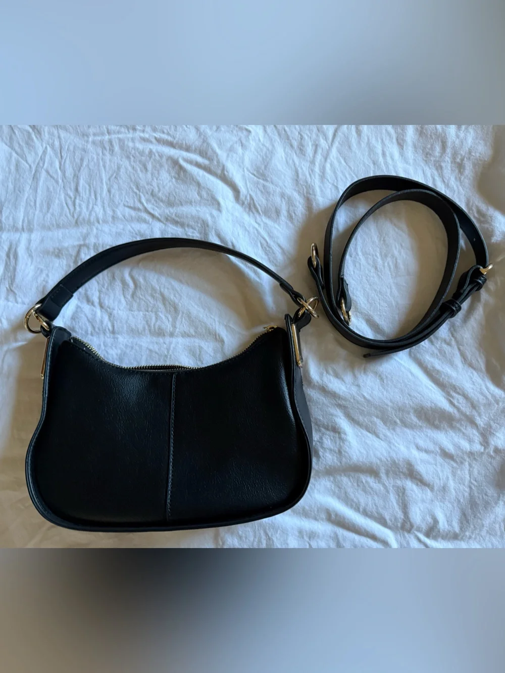 Elegant Black Leather Shoulder Bag with Gold Hardware